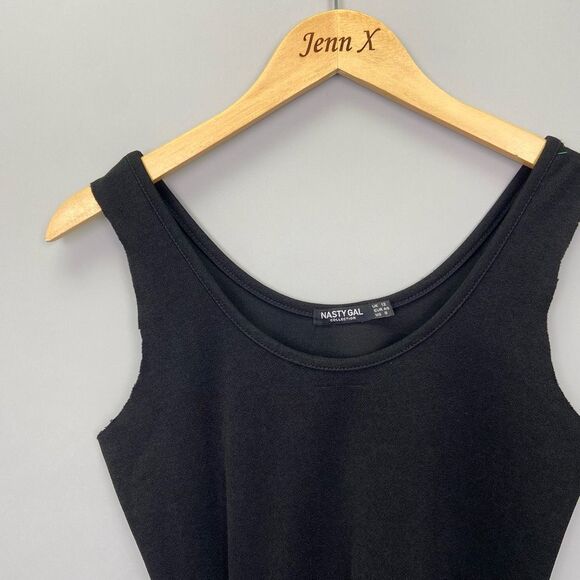 Nasty Gal Black Sleeveless Mini Bodycon Dress Size 8 Side Lace Party Club - Picture 2 of 8